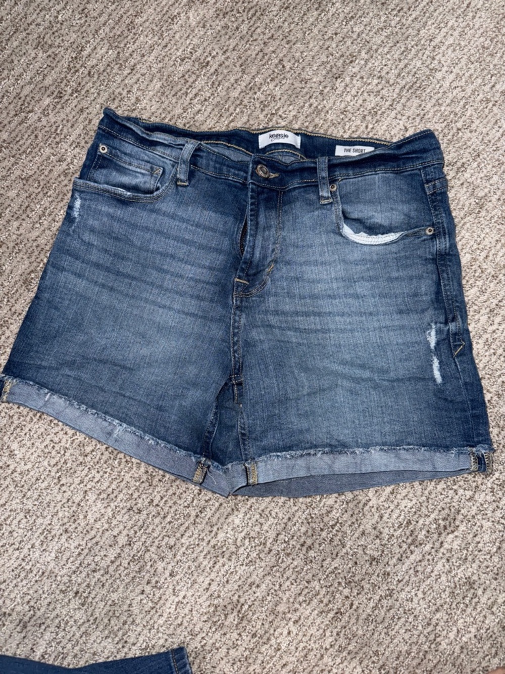 Kensie Dark Wash Distressed Denim Shorts